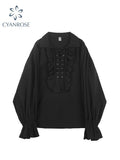 Vintage Gothic Oversize Blouse - Flare Sleeves with Ruffles, V-Neck and Perfect for Club Party or Evening Wear - Alt Style Clothing