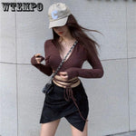 Gothic Tie-Up Crop Top - Thin Material with Long Sleeves - Alt Style Clothing