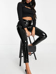 High-Waist Shiny Pencil Leggings - Ladies Casual Bodycon Trousers with Elastic Band - Alt Style Clothing