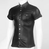 Fetish Clubwear PU Leather Shirt - Soft Faux Leather with Wetlook Button Design - Alt Style Clothing