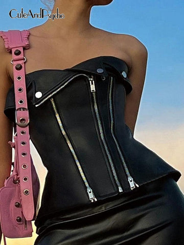 Clubwear Leather Tube Corset Top - Alt Style Clothing