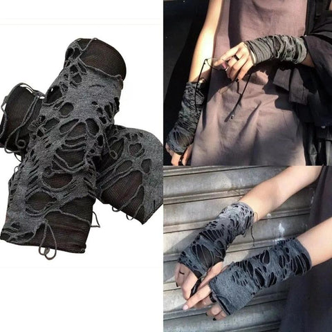 Gothic Fingerless Long Arm Warmer Gloves