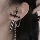 Gothic Punk Black Cross Long Chain Earrings 