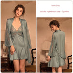 CINOON 3 Pieces Women Pajamas Sets Faux Silk Pajamas Sleepwear Set - Alt Style Clothing