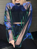 Solid See Through O-Neck Long Sleeve Oversized Top