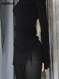 Goth Dark Mall Gothic Drawstring Bodycon Mini Dress - Alt Style Clothing