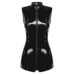 Sleeveless Patent Leather Gothic Catsuit with Open Crotch for Women's Alternative Fashion - Alt Style Clothing