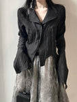 Express Your Dark Aesthetic with Karrcat's Gothic Black Shirts - Irregular Style Flare Sleeve Blouse - Alt Style Clothing