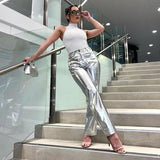 Sparkling Metallic Straight-Leg Pants - Featuring Elastic Waist for Comfort and Perfect for Clubwear - Alt Style Clothing