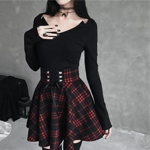 Gothic Checkered Pleated Plaid Goth Mini Skirt - Alt Style Clothing