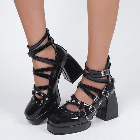 High Heels Pumps Thick Heel - Alt Style Clothing