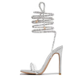 Sexy Gold Crystal Ankle Cross Strap Sandals Women