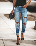 Fashion Mid Waist Big Ripped Hole Jeans - Alt Style Clothing