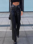 Chic Straight-Leg PU Leather Pants - High-Rise with Zip-Up Design, Perfect for Clubbing or Casual Wear