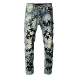 High Quality Slim Fit Stretch Jeans with Distressed Embroidered Leather Stars Patchwork - Alt Style Clothing