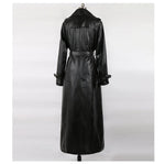 Extra Long Black PU Leather Trench Coat Waterproof