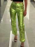 Sparkling Metallic Straight-Leg Pants - Featuring Elastic Waist for Comfort and Perfect for Clubwear - Alt Style Clothing