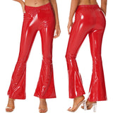 High-Waisted Flared Patent Leather Pants for Ladies - Alt Style Clothing