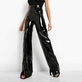 High-Waisted Faux Latex Wide Leg Pants - Perfect for a Bold and Fashion-Forward Look - Alt Style Clothing