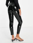 High-Waist Shiny Pencil Leggings - Ladies Casual Bodycon Trousers with Elastic Band - Alt Style Clothing