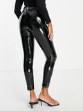 High-Waist Shiny Pencil Leggings - Ladies Casual Bodycon Trousers with Elastic Band - Alt Style Clothing