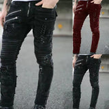 Black Goth Straight Skinny Jeans - Slim Fit Punk Denim Pants