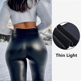 Sexy High-Waist PU Leather Leggings with Push-Up Hip Design