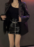Unleash Your Gothic Side with our Glossy PU Leather Mini Skirt - Alt Style Clothing