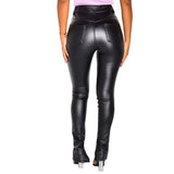 Black PU Leather High-Waisted Pants - Slim Fit with Stretch for Casual and Push-Up Effect - Alt Style Clothing