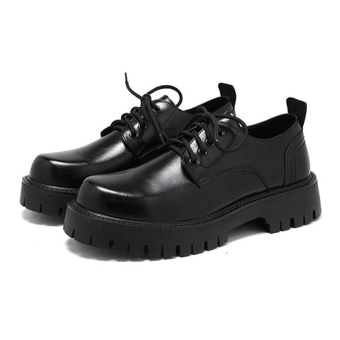 Platform Leather Casual Shoes Black White Vintage Male Lace Up Dress Shoes
