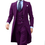 Long Coat Suit Gentle Tuxedo Prom Blazer 3 Pieces (Jacket+Vest+Pants) - Alt Style Clothing