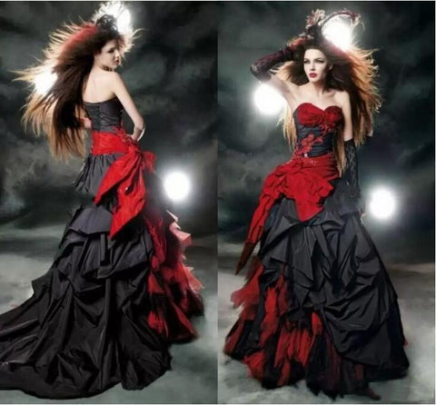 Gothic Vintage Court Style Sweetheart Ruffle Taffeta Floor Length Big Bow Corset Evening gown - Alt Style Clothing
