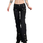 Retro Gothic Low Waist Cargo Pants with Bandage Detailing - Alt Style Clothing