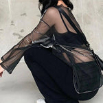 Solid See Through O-Neck Long Sleeve Oversized Top