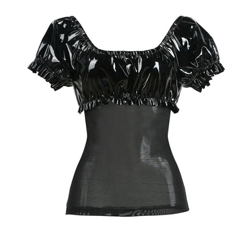 Punk Gothic PVC Faux Leather Mesh Top - Alt Style Clothing