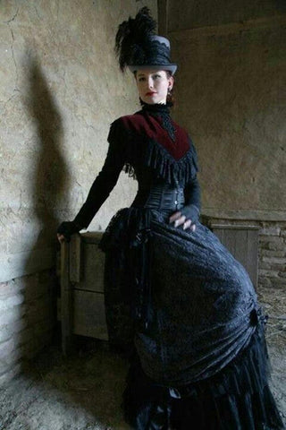 High Neck Victorian Long Sleeve Lace Vintge Gothic Evening Dress - Alt Style Clothing