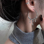 Gothic Silver Color Lava Drop Shape Irregular Big Hoop Earrings - Alt Style Clothing