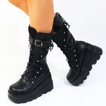 Step Up Your Style with Ladies High Platform Boots Fashion Rivet Goth High Heel Boots - Alt Style Clothing