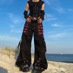 Vintage Gothic Grunge Cargo Pants for Women with Bandage Detailing - E-girl Style - Alt Style Clothing