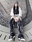 Baggy Jeans Women Tie Dye Washed Straight Wide Leg Pants High Waist - Alt Style Clothing