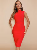 Stay Chic and Edgy with BEAUKEY Turtleneck Sleeveless Bandage Dress Split Maxi Dress - Alt Style Clothing