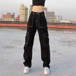 Cyber Punk Goth Baggy Jeans with Eyelet Buckle Detailing - Alt Style Clothing