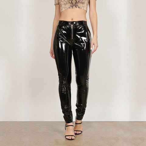 Casual Faux Leather Pencil Pants Women High Waist PU Leather - Alt Style Clothing