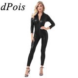 Unleash Your Dark Side with Our Patent Leather Catsuit Skinny Jumpsuit for Female Clubwear, Pole Dance and Stage Show Costume - Alt Style Clothing