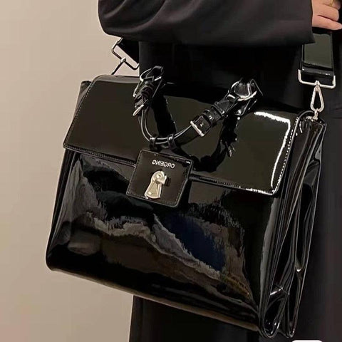 Stand Out with our Cool Patent Leather Female Briefcase Shoulder Laptop Bag for Women with Large Capacity - Alt Style Clothing