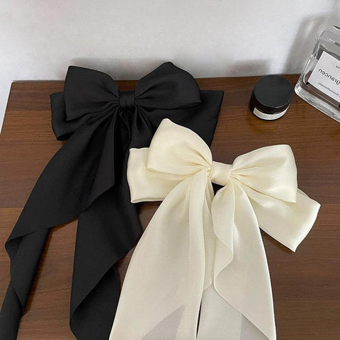 Elegant Bow Ribbon Hair Clip Made of Solid Satin