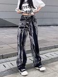 Baggy Jeans Women Tie Dye Washed Straight Wide Leg Pants High Waist - Alt Style Clothing