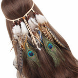 Adjustable Headdress Boho Peacock Feather Hair Band - Alt Style Clothing