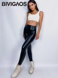 PU Leather Leggings with Elastic High Waist - Slim Pants - Alt Style Clothing