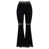 Gothic Velvet Flare Pants with Sexy Hollow Out Lace Patchwork - High-Waist Style - Alt Style Clothing